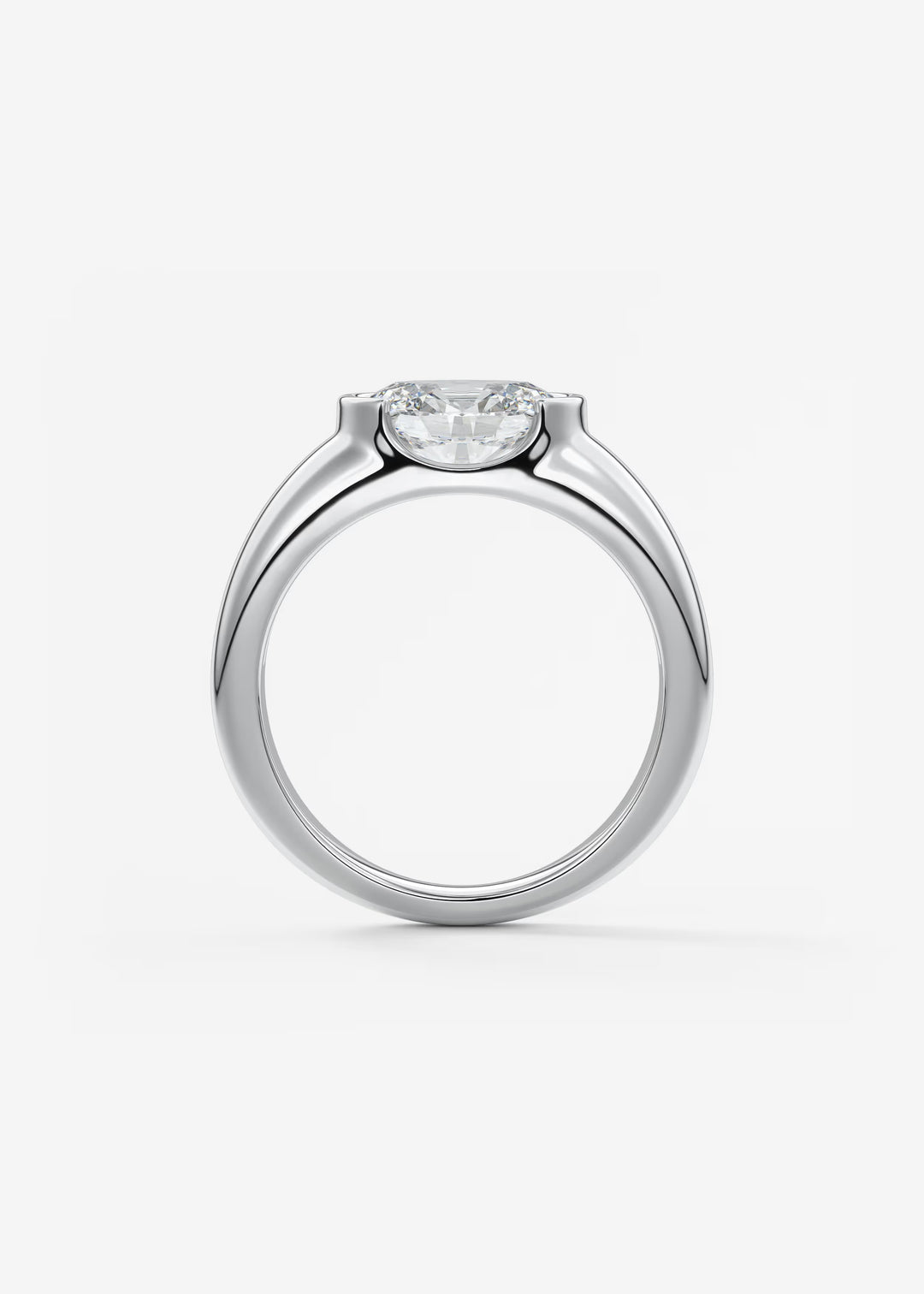 The Lune Horizon Chunky Oval Cut Half Bezel Engagement Ring with Peekaboo Gallery#material_white