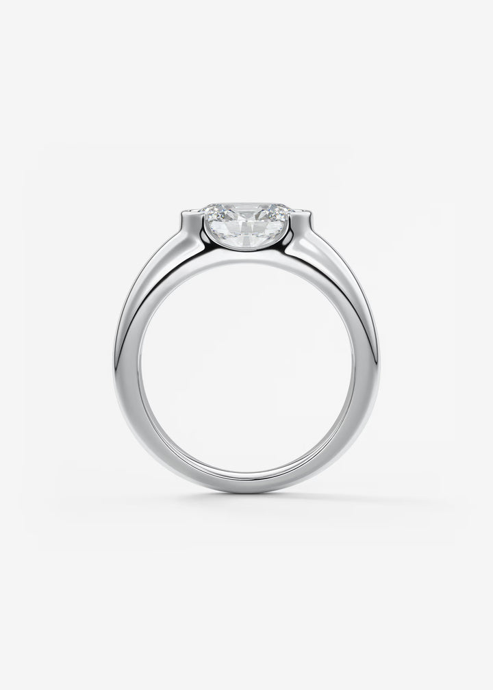 The Lune Horizon Chunky Oval Cut Half Bezel Engagement Ring with Peekaboo Gallery#material_white
