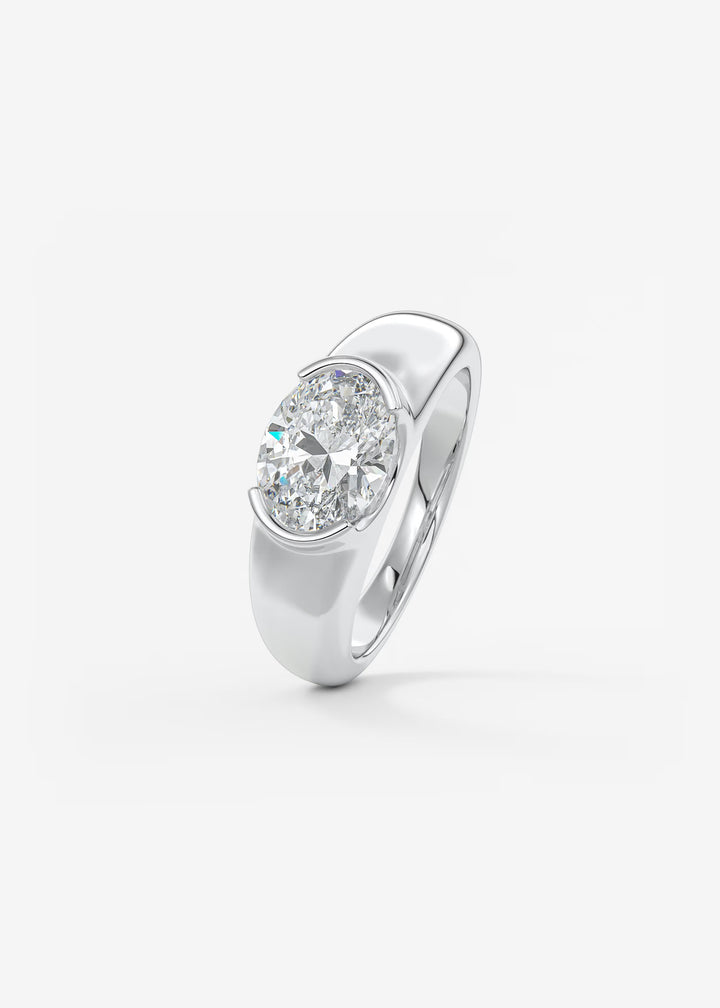 The Lune Horizon Chunky Oval Cut Half Bezel Engagement Ring with Peekaboo Gallery#material_white