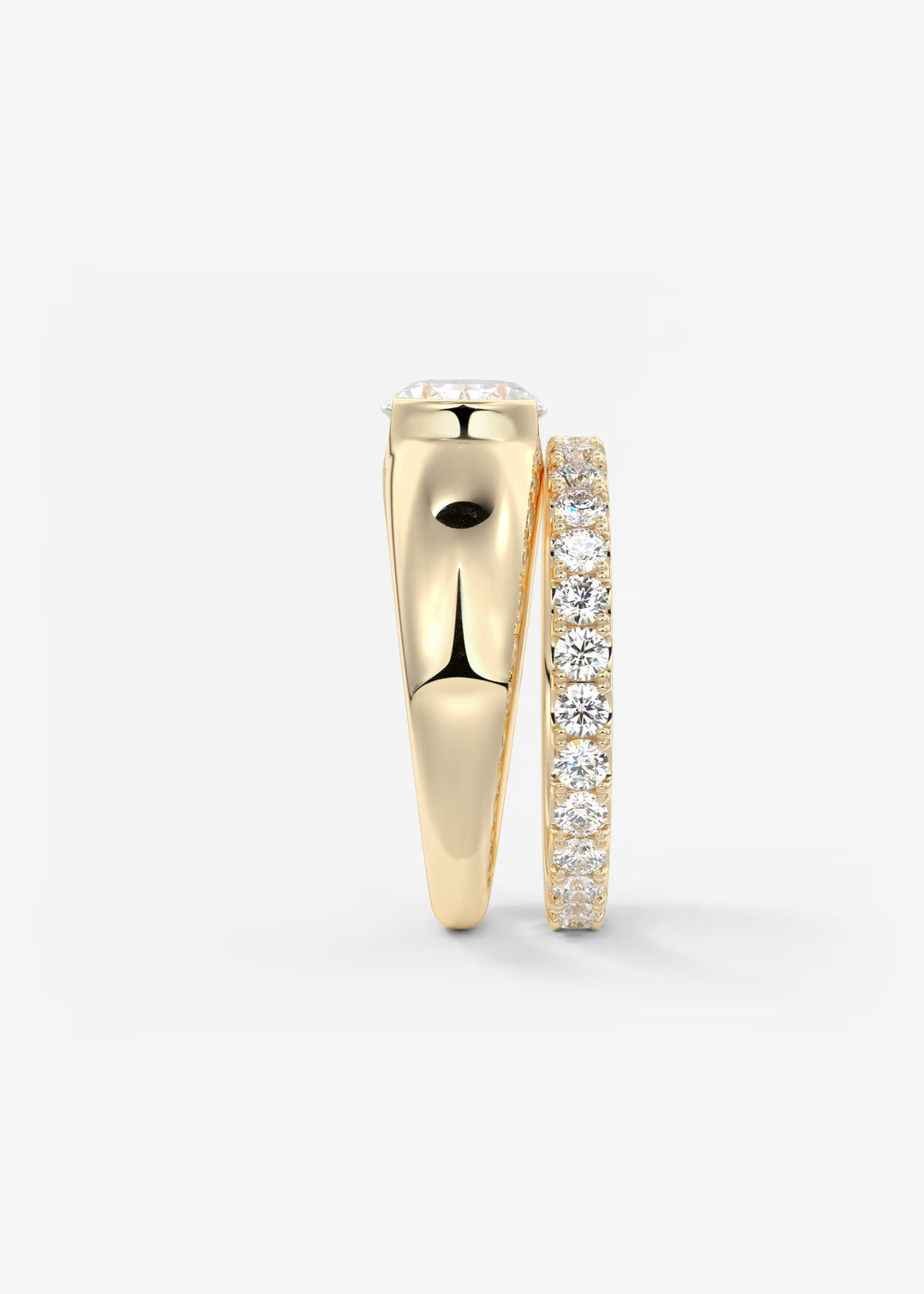 The Lune Horizon Chunky Oval Cut Half Bezel Engagement Ring with Peekaboo Gallery#material_gold