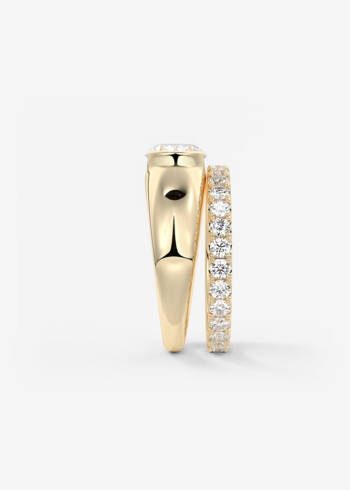 The Lune Horizon Chunky Oval Cut Half Bezel Engagement Ring with Peekaboo Gallery#material_gold