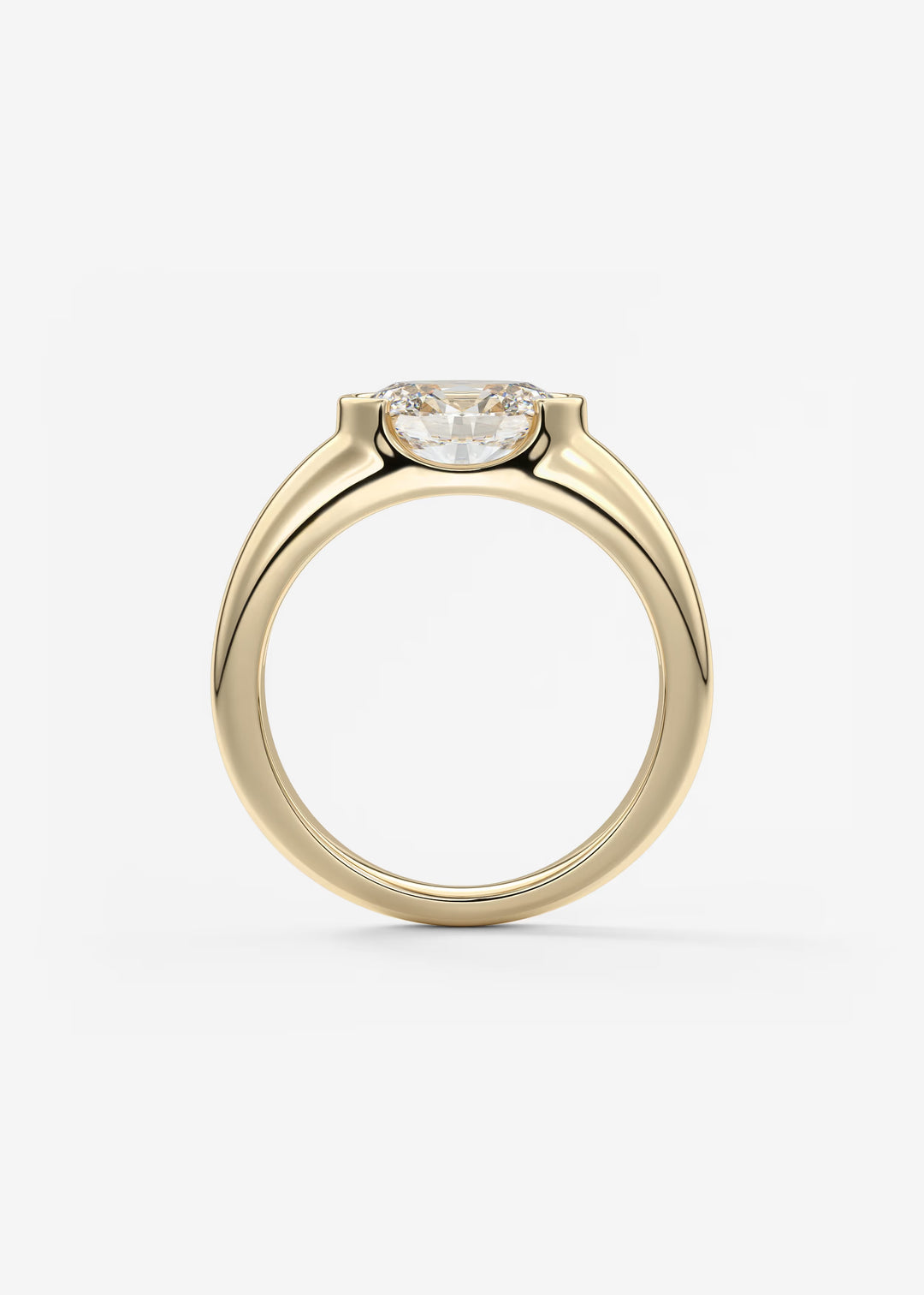 The Lune Horizon Chunky Oval Cut Half Bezel Engagement Ring with Peekaboo Gallery#material_gold
