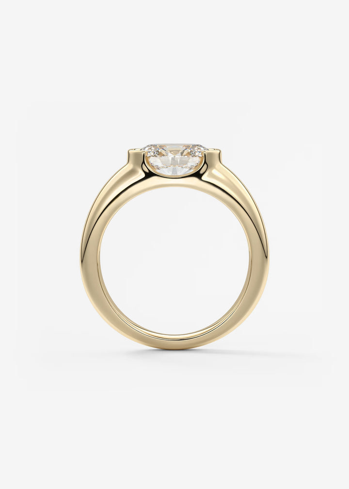 The Lune Horizon Chunky Oval Cut Half Bezel Engagement Ring with Peekaboo Gallery#material_gold