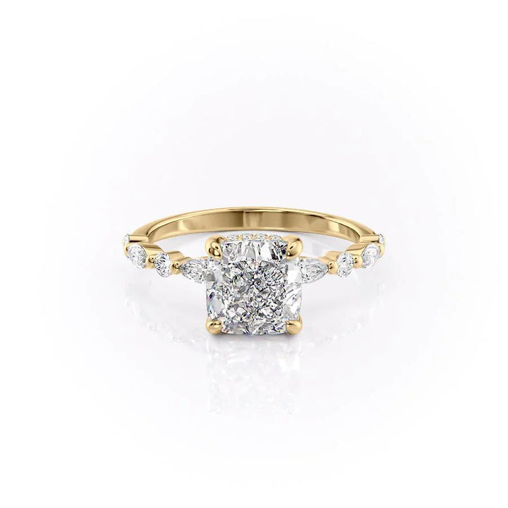 The Lyra Set With Cushion Side Stone Lab Diamond 1 Carat 14K Gold#material_14k-gold