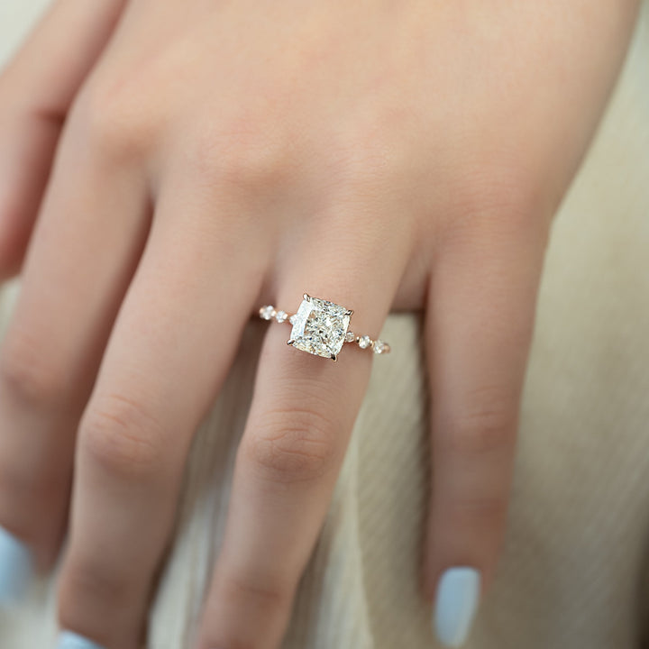 The Lyra Set With Cushion Side Stone Lab Diamond 2 Carat 14K Rose#material_14k-rose