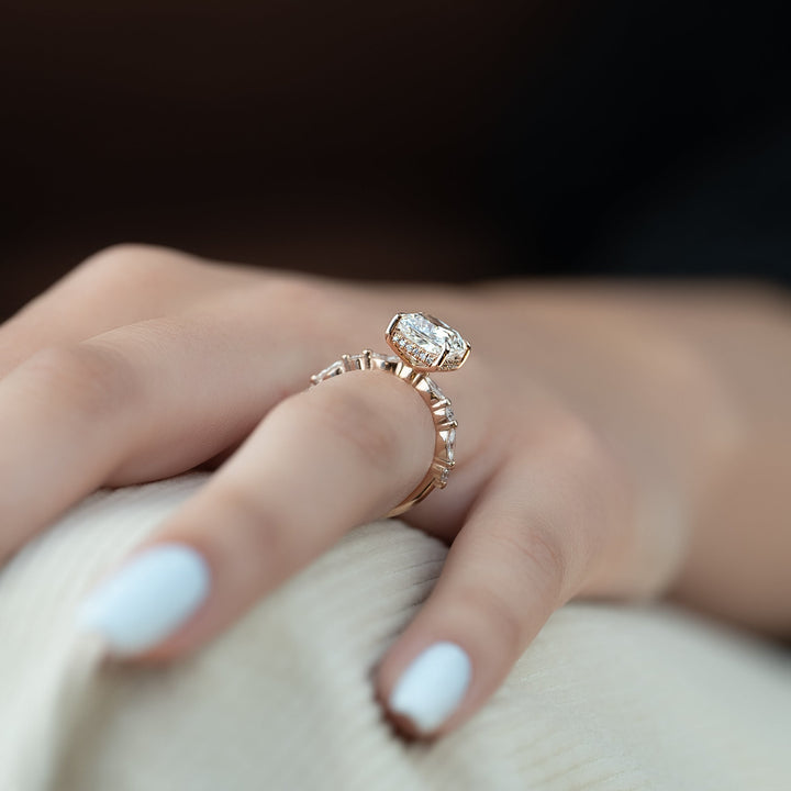 The Lyra Set With Cushion Side Stone Lab Diamond 3 Carat 14K Rose#material_14k-rose