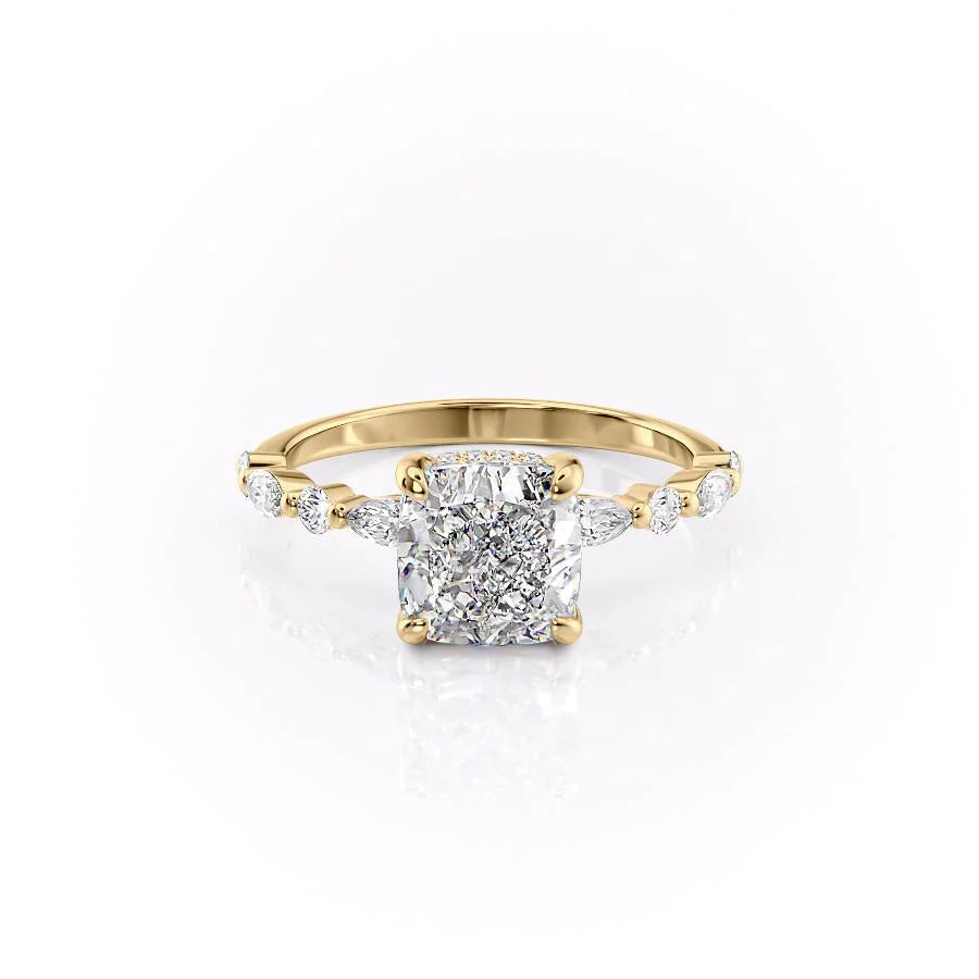 The Lyra Set With Cushion Side Stone Lab Diamond 1 Carat 14K Gold#material_gold
