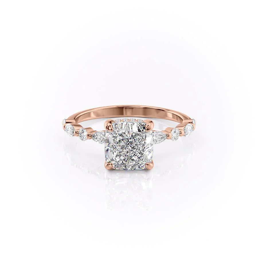 The Lyra Set With Cushion Side Stone Lab Diamond 1 Carat 14K Rose#material_rose