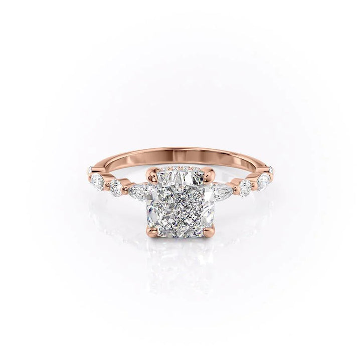 The Lyra Set With Cushion Side Stone Lab Diamond 1 Carat 14K Rose#material_rose
