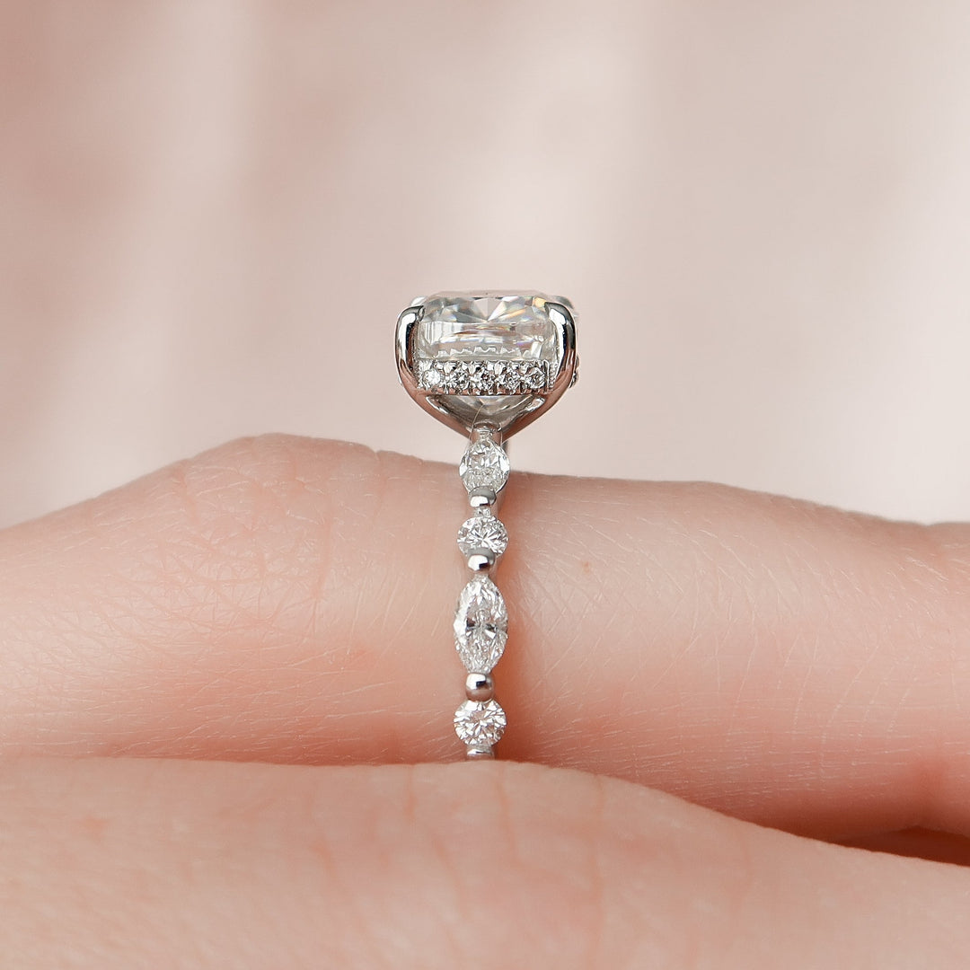 The Lyra Cushion Lab Diamond Moissanite Engagement Ring
