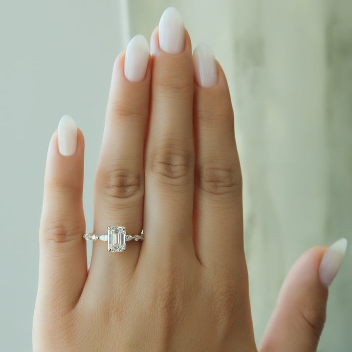 The Lyra Emerald Lab Diamond Moissanite Engagement Ring *Shown with 1.5 ct #material_gold