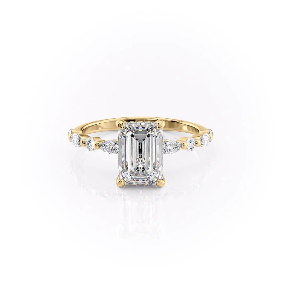 The Lyra Set With Emerald Side Stone Lab Diamond 1 Carat 14K Gold#material_gold