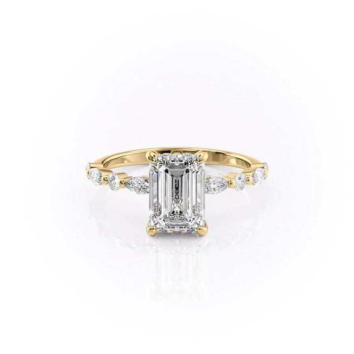 The Lyra Set With Emerald Side Stone Lab Diamond 1 Carat 14K Gold#material_gold
