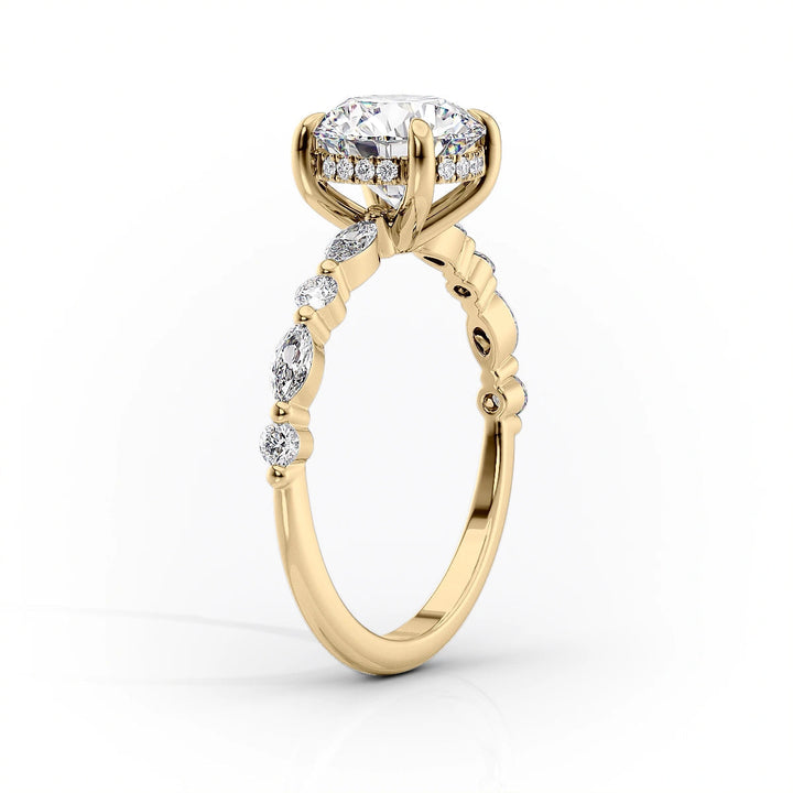 The Lyra Set With Emerald Side Stone Lab Diamond 1.5 Carat 14K Gold#material_gold