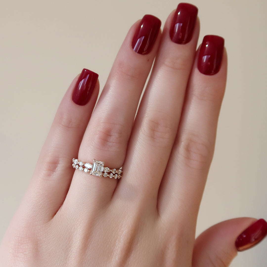 The Lyra Emerald Lab Diamond Moissanite Engagement Ring