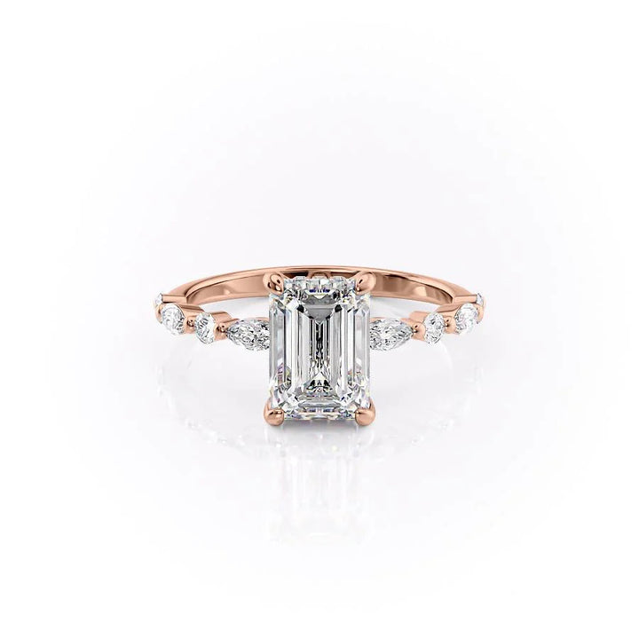 The Lyra Set With Emerald Side Stone Lab Diamond 1 Carat 14K Rose#material_rose