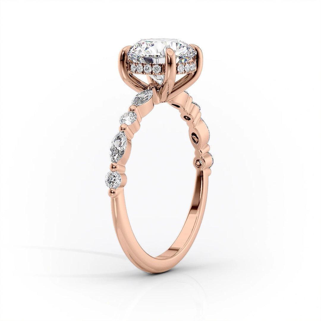 The Lyra Set With Emerald Side Stone Lab Diamond 1.5 Carat 14K Rose#material_rose