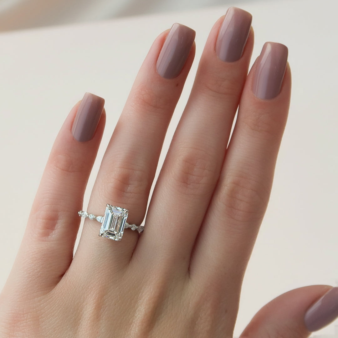 The Lyra Emerald Lab Diamond Moissanite Engagement Ring