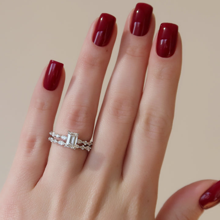 The Lyra Emerald Lab Diamond Moissanite Engagement Ring *Shown with 1 ct #material_white