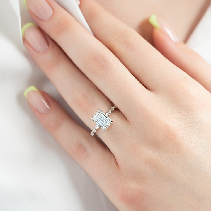The Lyra Emerald Lab Diamond Moissanite Engagement Ring *Shown with 3 ct #material_white
