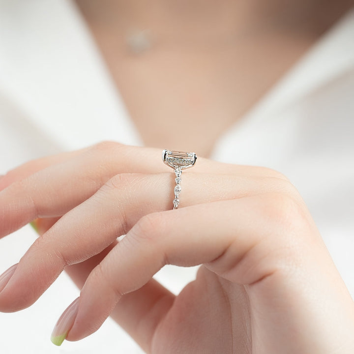 The Lyra Emerald Lab Diamond Moissanite Engagement Ring *Shown with 3 ct #material_white