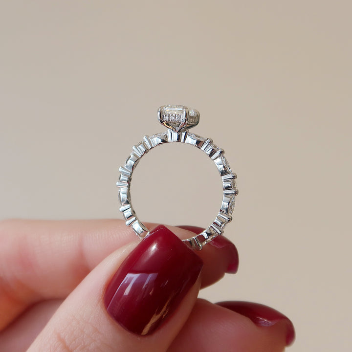 The Lyra Emerald Lab Diamond Moissanite Engagement Ring *Shown with 1 ct #material_white