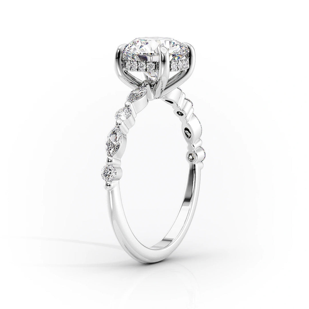 The Lyra Set With Emerald Side Stone Lab Diamond 1.5 Carat 14K White#material_white