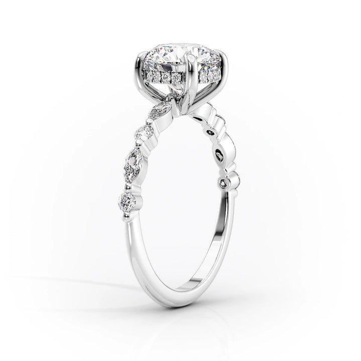 The Lyra Set With Emerald Side Stone Lab Diamond 1.5 Carat 14K White#material_white