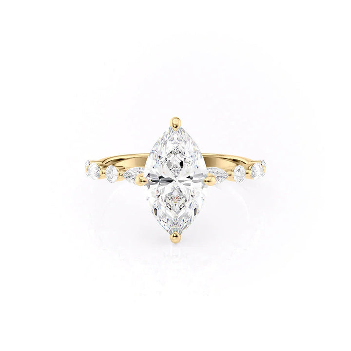 The Lyra Set With Marquise Side Stone Lab Diamond 1 Carat 14K Gold#material_14k-gold