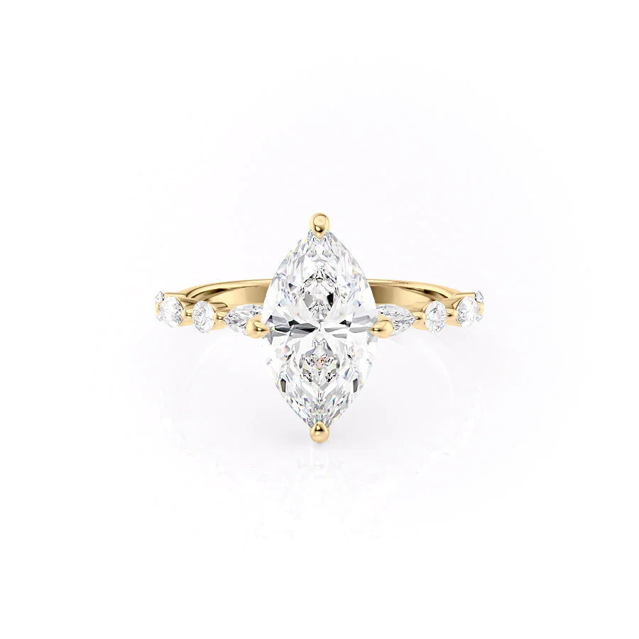 The Lyra Set With Marquise Side Stone Moissanite#material_14k-gold