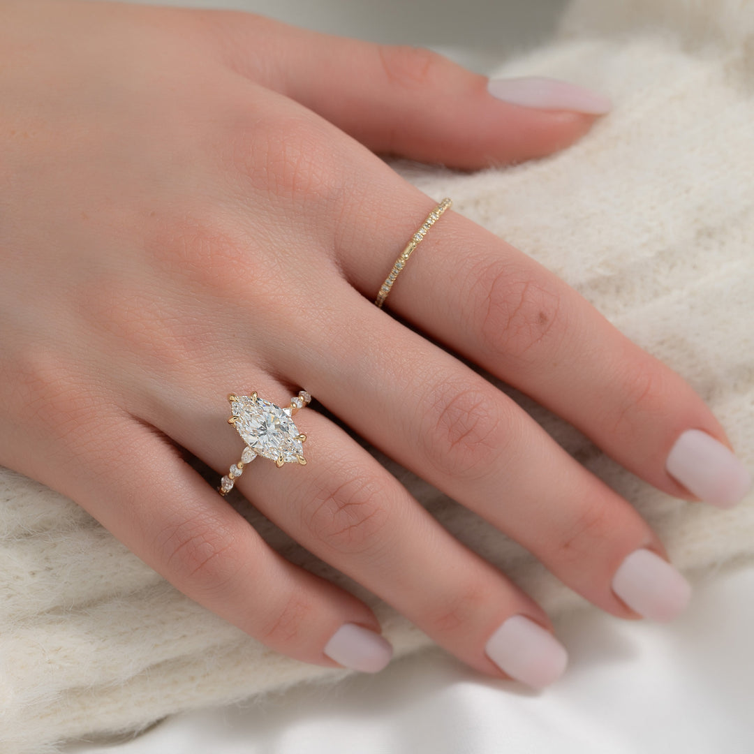 The Lyra Marquise Lab Diamond Moissanite Engagement Ring
