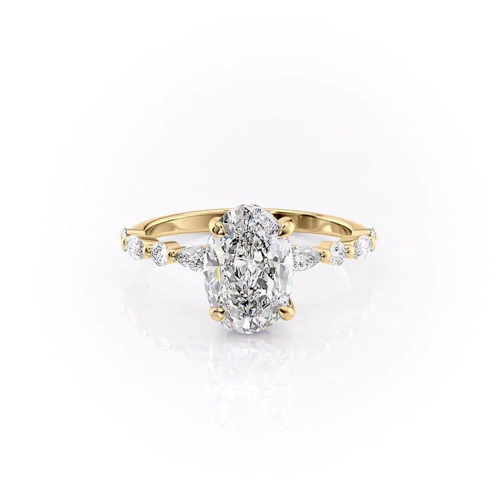 The Lyra Set With Oval Side Stone Lab Diamond 1 Carat 14K Gold#material_14k-gold