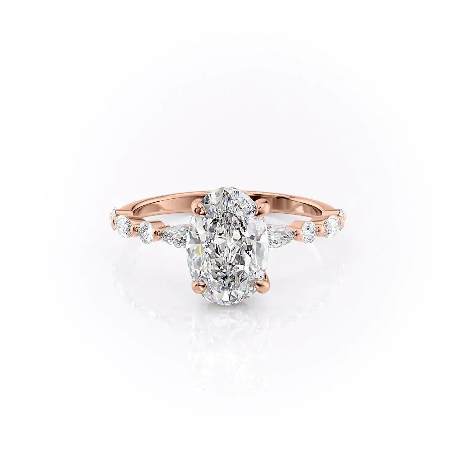 The Lyra Set With Oval Side Stone Lab Diamond 1 Carat 14K Rose#material_14k-rose