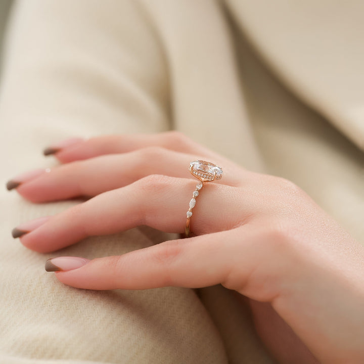 The Lyra Set With Oval Side Stone Lab Diamond 3 Carat 14K Rose#material_14k-rose