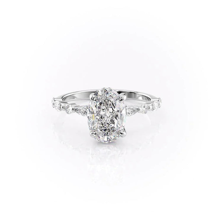 The Lyra Set With Oval Side Stone Lab Diamond 1 Carat 14K White#material_14k-white