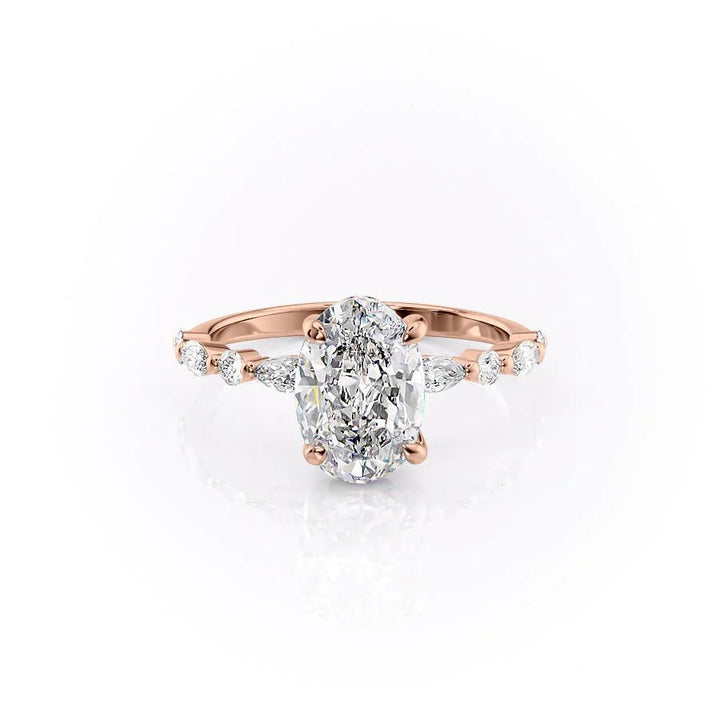 The Lyra Set With Oval Side Stone Moissanite#material_18k-rose