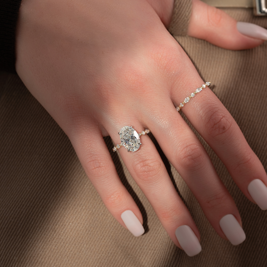 The Lyra Set With Oval Side Stone Lab Diamond 1 Carat 14K Gold#material_gold