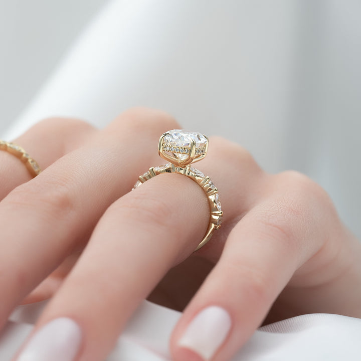 The Lyra Oval Lab Diamond Moissanite Engagement Ring *Shown with 4 ct #material_gold