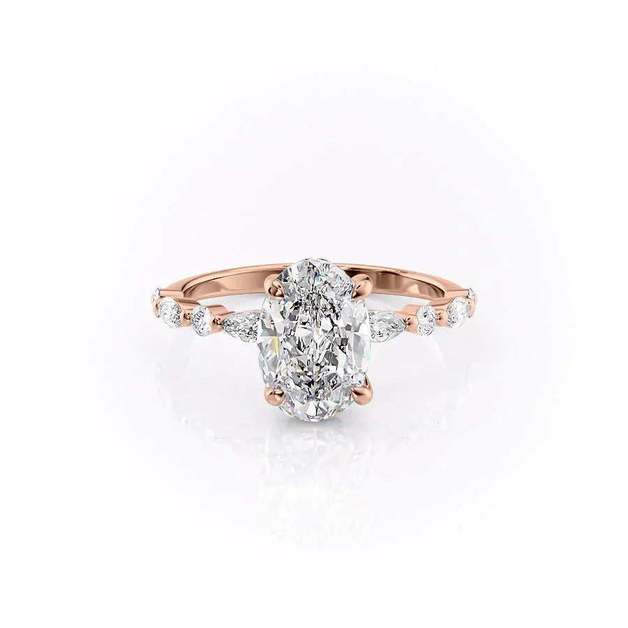 The Lyra Set With Oval Side Stone Lab Diamond 1 Carat 14K Rose#material_rose