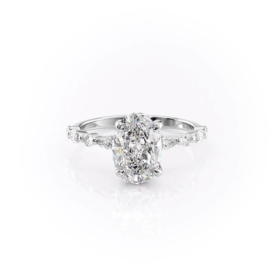 The Lyra Set With Oval Side Stone Lab Diamond 1 Carat 14K White#material_white