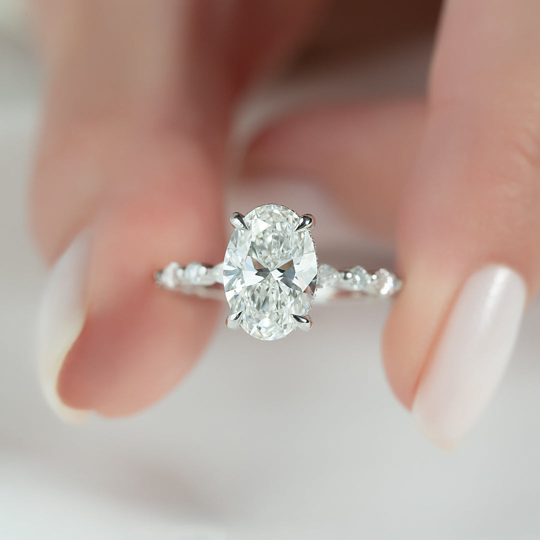 The Lyra Oval Lab Diamond Moissanite Engagement Ring