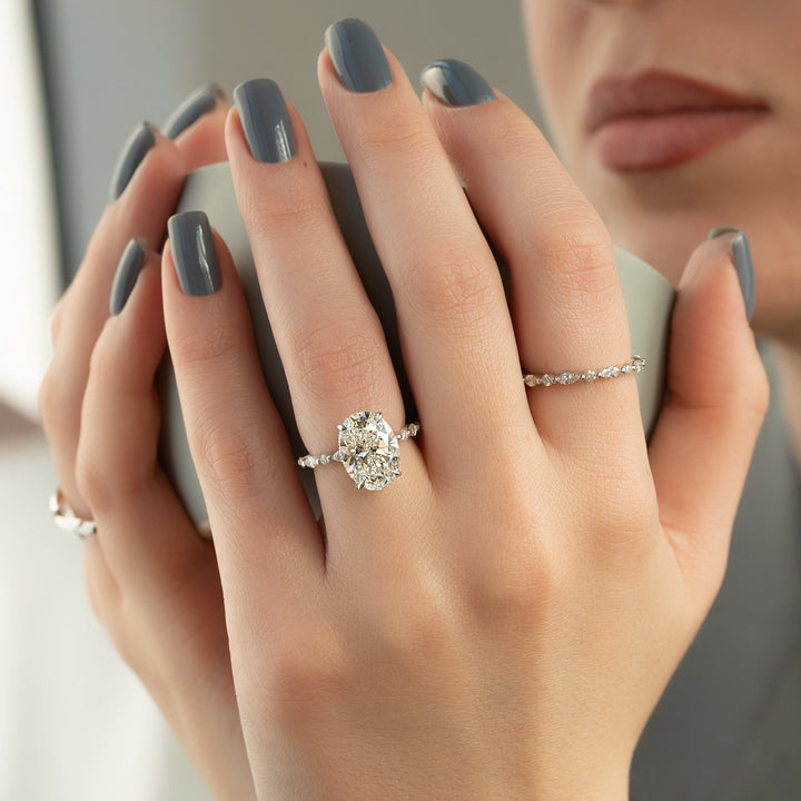 The Lyra Oval Lab Diamond Moissanite Engagement Ring *Shown with 5 ct #material_white