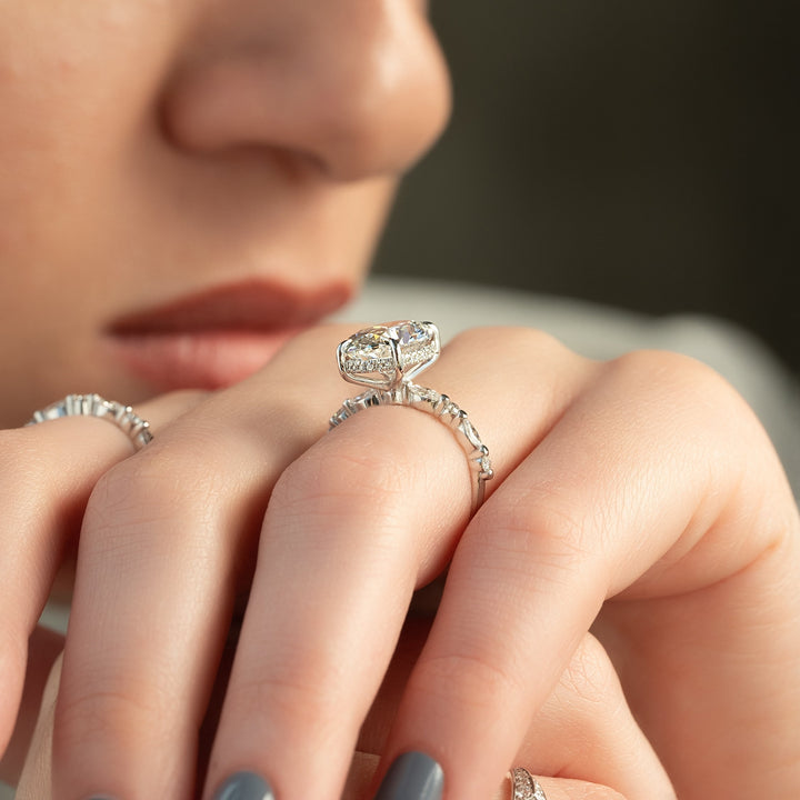 The Lyra Oval Lab Diamond Moissanite Engagement Ring *Shown with 5 ct #material_white