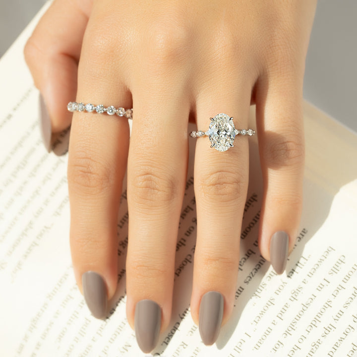 The Lyra Oval Lab Diamond Moissanite Engagement Ring *Shown with 3 ct #material_white