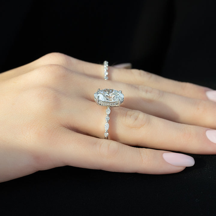 The Lyra Oval Lab Diamond Moissanite Engagement Ring *Shown with 5.5 ct #material_white