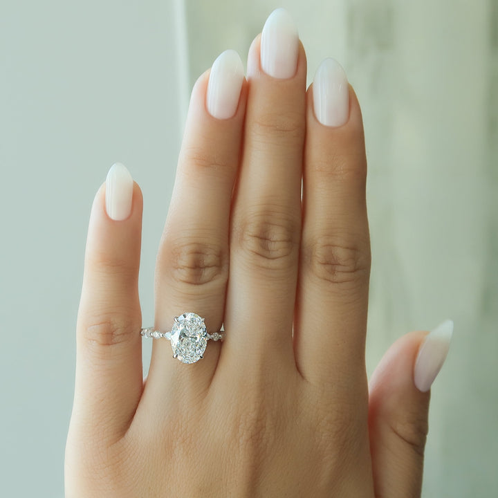 The Lyra Oval Lab Diamond Moissanite Engagement Ring *Shown with 3 ct #material_white