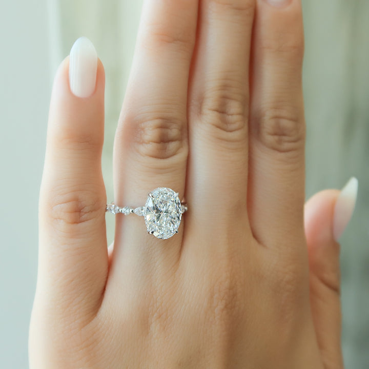 The Lyra Oval Lab Diamond Moissanite Engagement Ring *Shown with 3 ct #material_white
