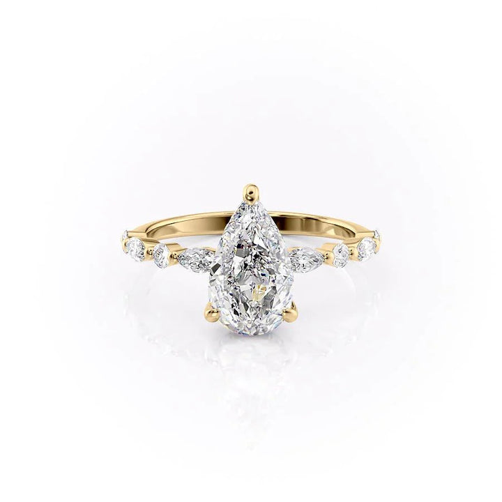 The Lyra Set With Pear Side Stone Lab Diamond 1 Carat 14K Gold#material_14k-gold