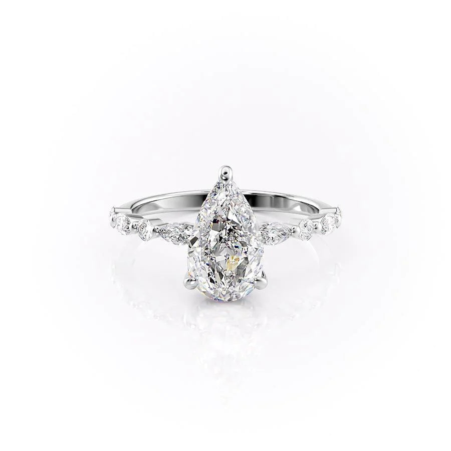 The Lyra Set With Pear Side Stone Lab Diamond 1 Carat 14K White#material_14k-white