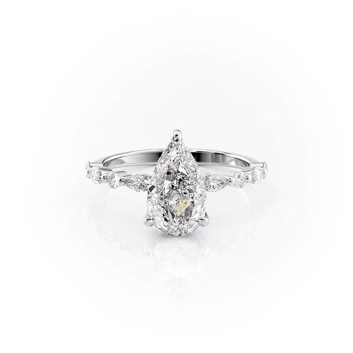 The Lyra Set With Pear Side Stone Lab Diamond 1 Carat 14K White#material_14k-white